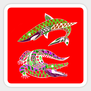 the shark and the alligator ecopop Sticker